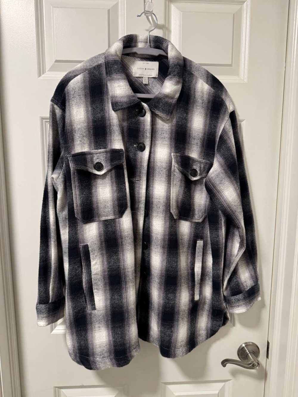 Lucky Brand Black & White Plaid Utility Jacket Shacket Women’s Large - Picture 3 of 6